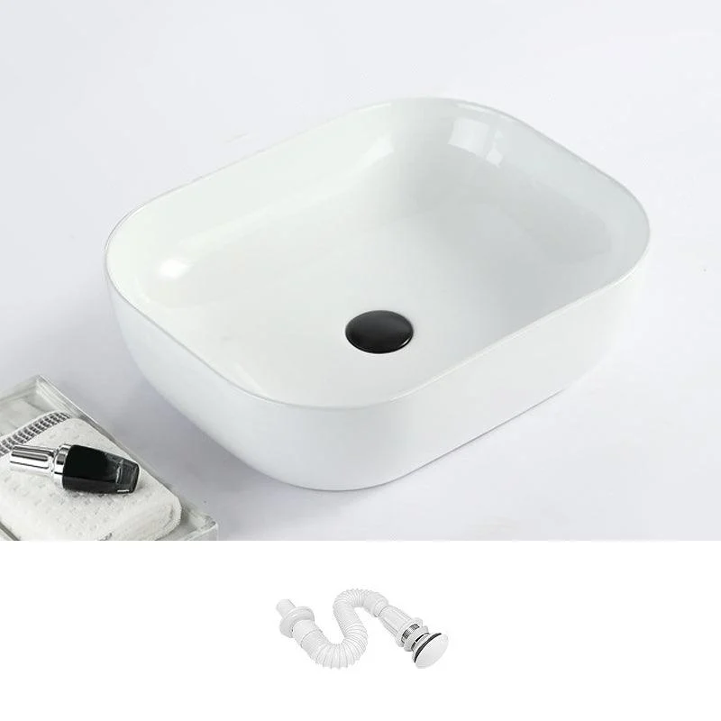 Contemporary Bathroom Sink with Pop-Up Drain Porcelain Rectangular Vessel -Bathlova