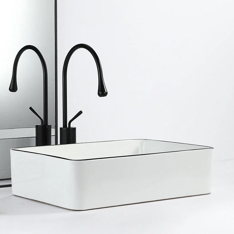 Contemporary Bathroom Sink with Pop-Up Drain Porcelain Rectangular Vessel -Bathlova