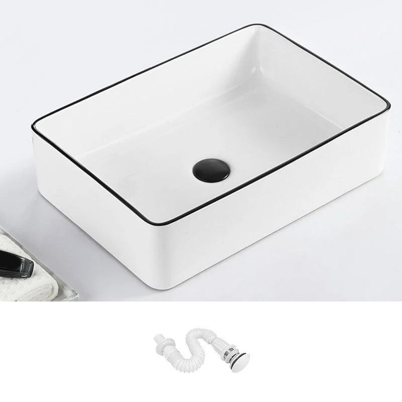 Contemporary Bathroom Sink with Pop-Up Drain Porcelain Rectangular Vessel -Bathlova