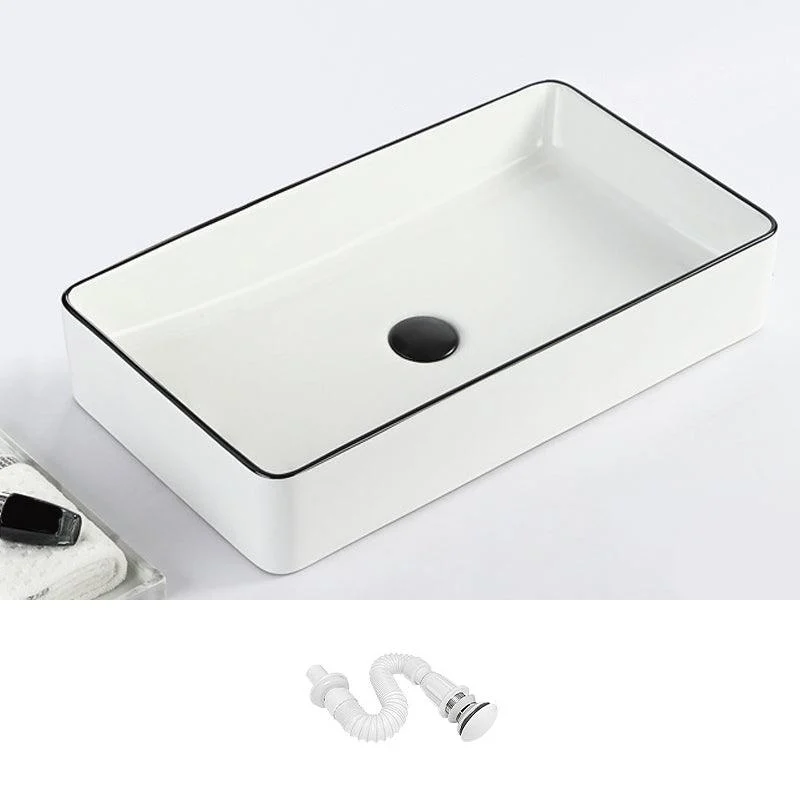 Contemporary Bathroom Sink with Pop-Up Drain Porcelain Rectangular Vessel -Bathlova