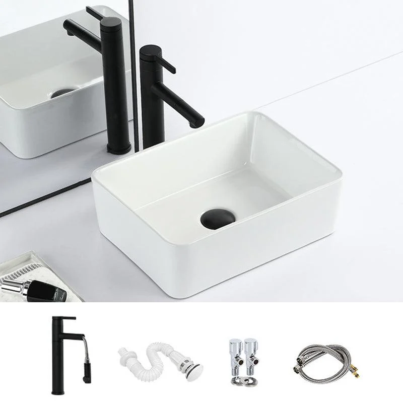 Contemporary Bathroom Sink with Pop-Up Drain Porcelain Rectangular Vessel -Bathlova