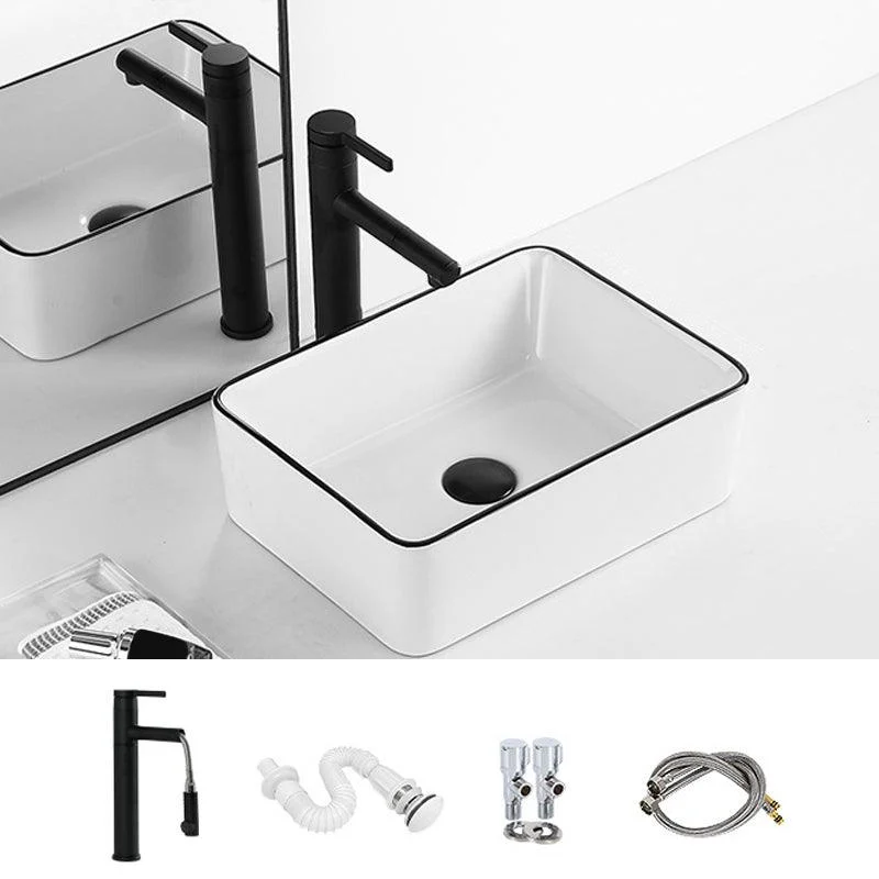 Contemporary Bathroom Sink with Pop-Up Drain Porcelain Rectangular Vessel -Bathlova