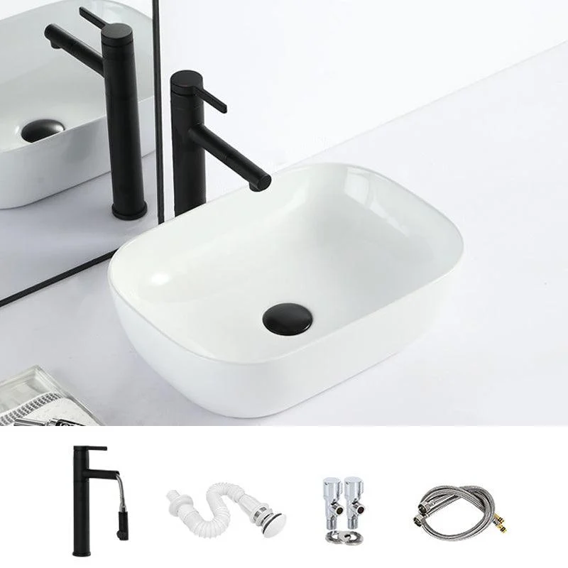 Contemporary Bathroom Sink with Pop-Up Drain Porcelain Rectangular Vessel -Bathlova