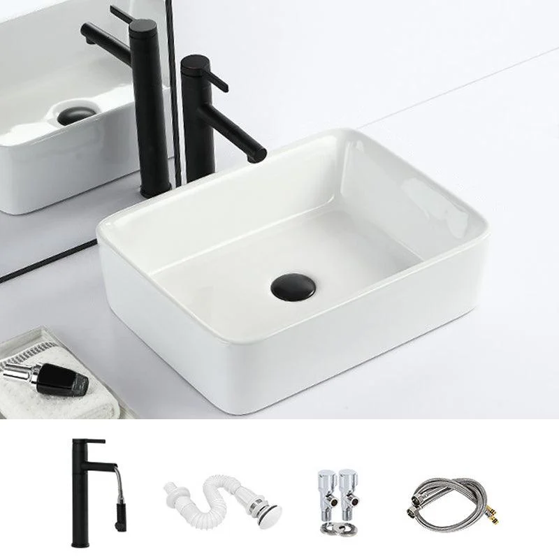 Contemporary Bathroom Sink with Pop-Up Drain Porcelain Rectangular Vessel -Bathlova