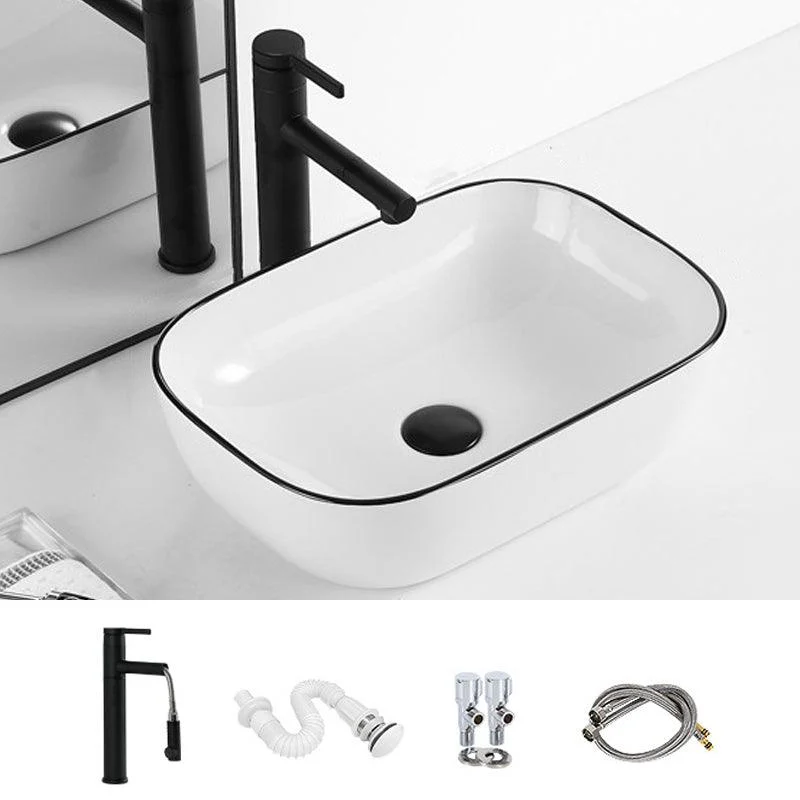 Contemporary Bathroom Sink with Pop-Up Drain Porcelain Rectangular Vessel -Bathlova