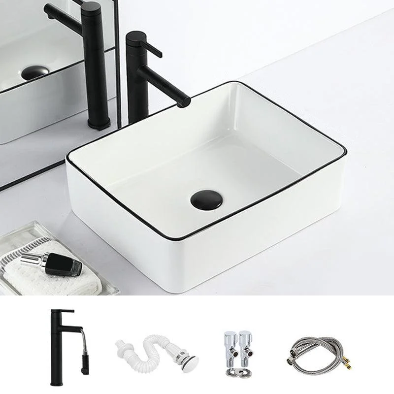 Contemporary Bathroom Sink with Pop-Up Drain Porcelain Rectangular Vessel -Bathlova