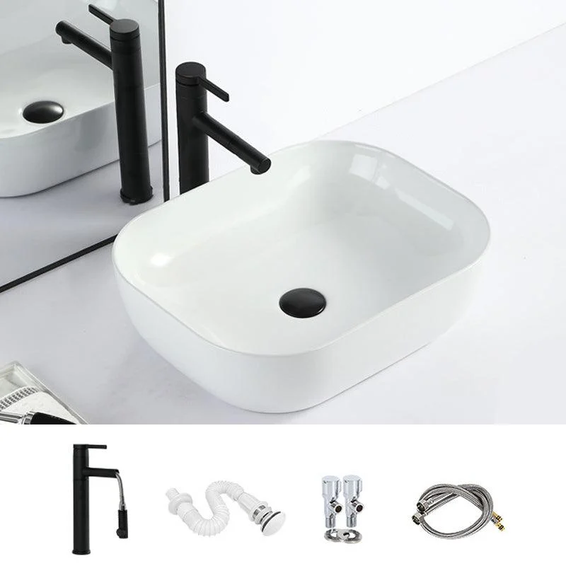 Contemporary Bathroom Sink with Pop-Up Drain Porcelain Rectangular Vessel -Bathlova