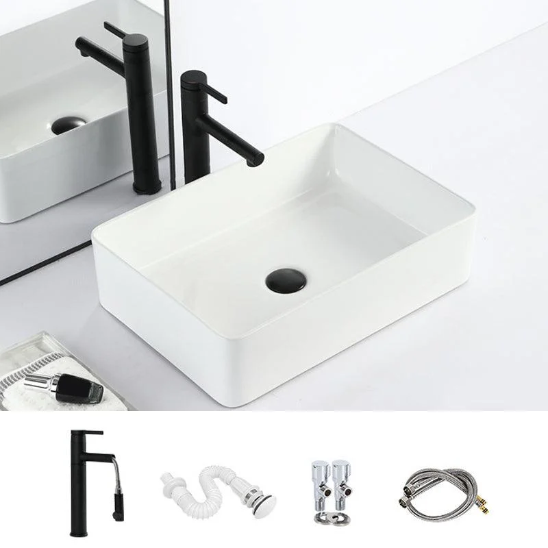 Contemporary Bathroom Sink with Pop-Up Drain Porcelain Rectangular Vessel -Bathlova