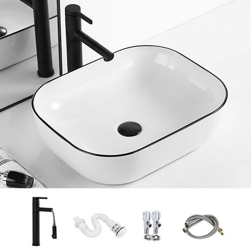 Contemporary Bathroom Sink with Pop-Up Drain Porcelain Rectangular Vessel -Bathlova