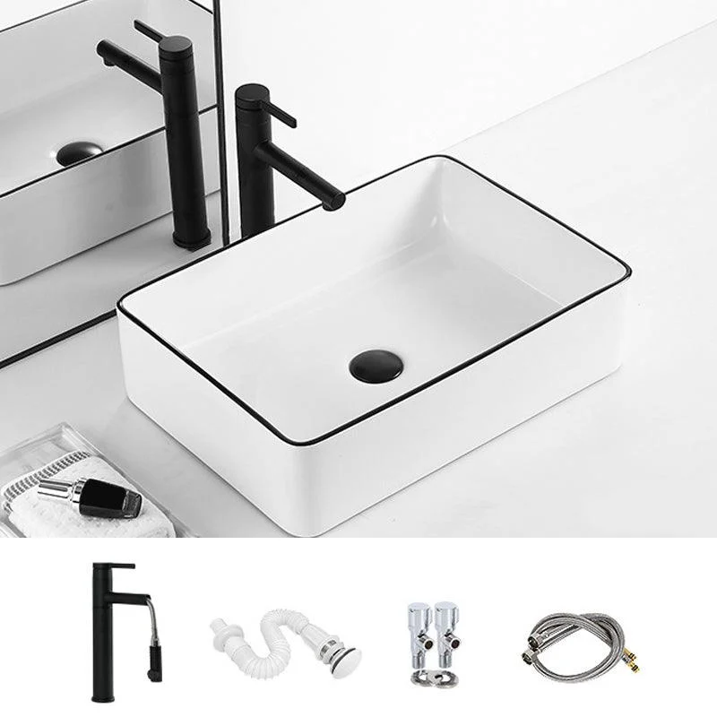 Contemporary Bathroom Sink with Pop-Up Drain Porcelain Rectangular Vessel -Bathlova