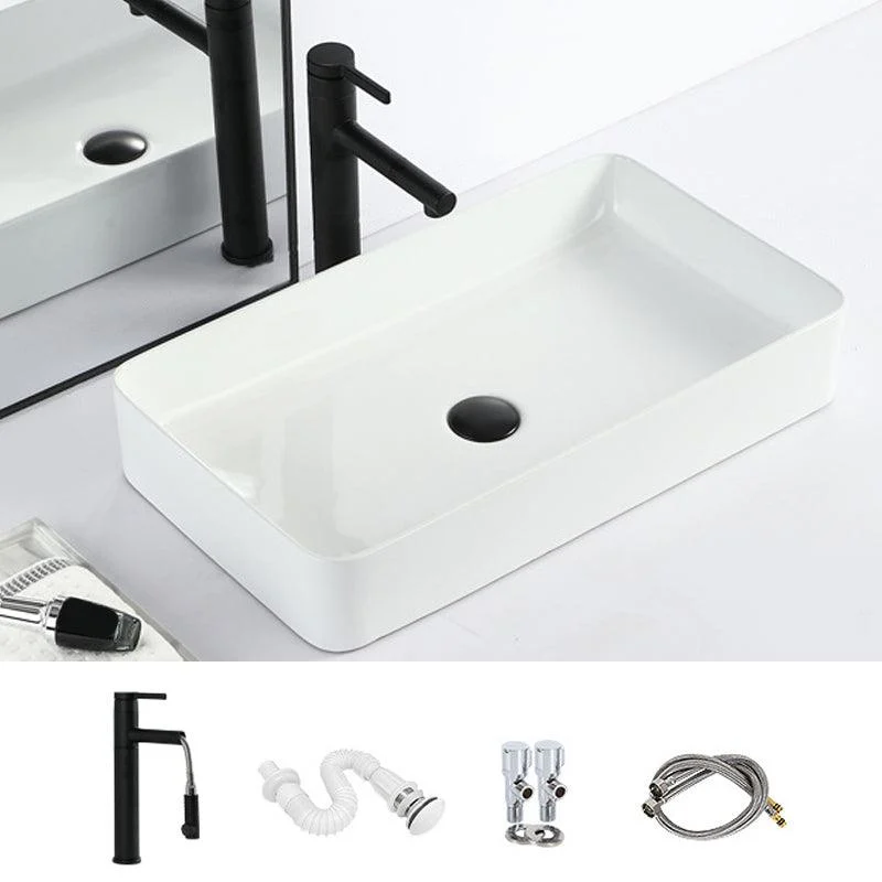 Contemporary Bathroom Sink with Pop-Up Drain Porcelain Rectangular Vessel -Bathlova