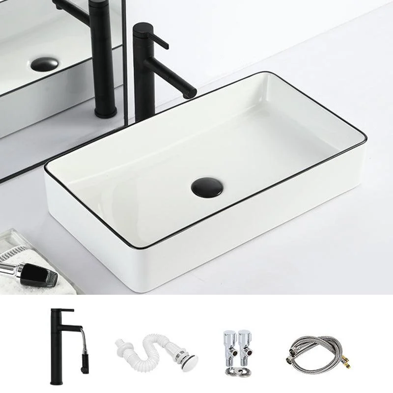 Contemporary Bathroom Sink with Pop-Up Drain Porcelain Rectangular Vessel -Bathlova