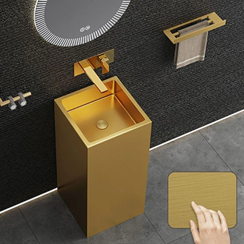 Contemporary Bathroom Sink with Pop-Up Drain Rectangular Metal Pedestal Bathroom Sink -Bathlova