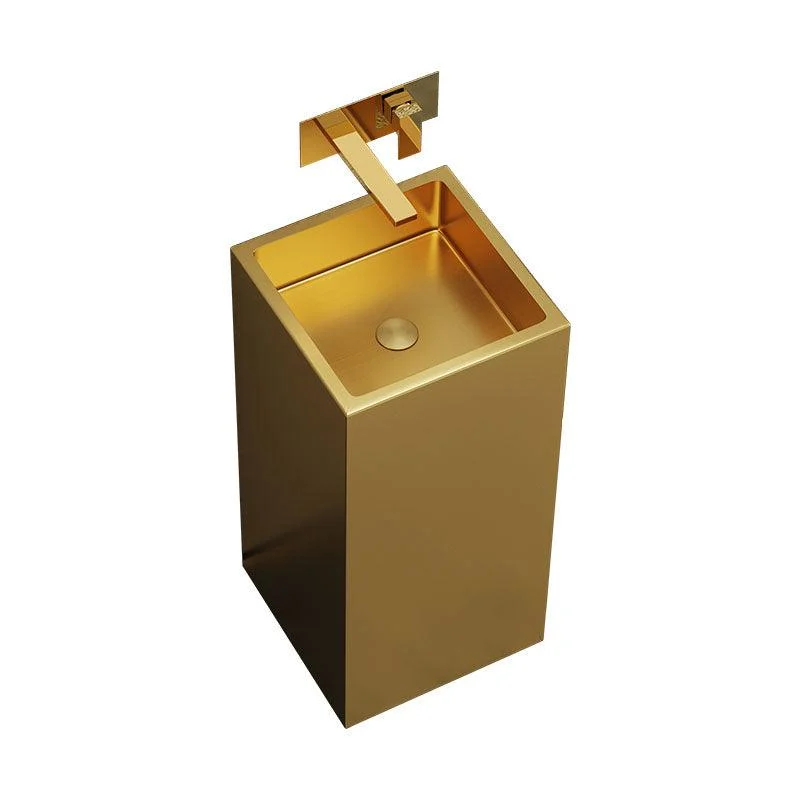 Contemporary Bathroom Sink with Pop-Up Drain Rectangular Metal Pedestal Bathroom Sink -Bathlova