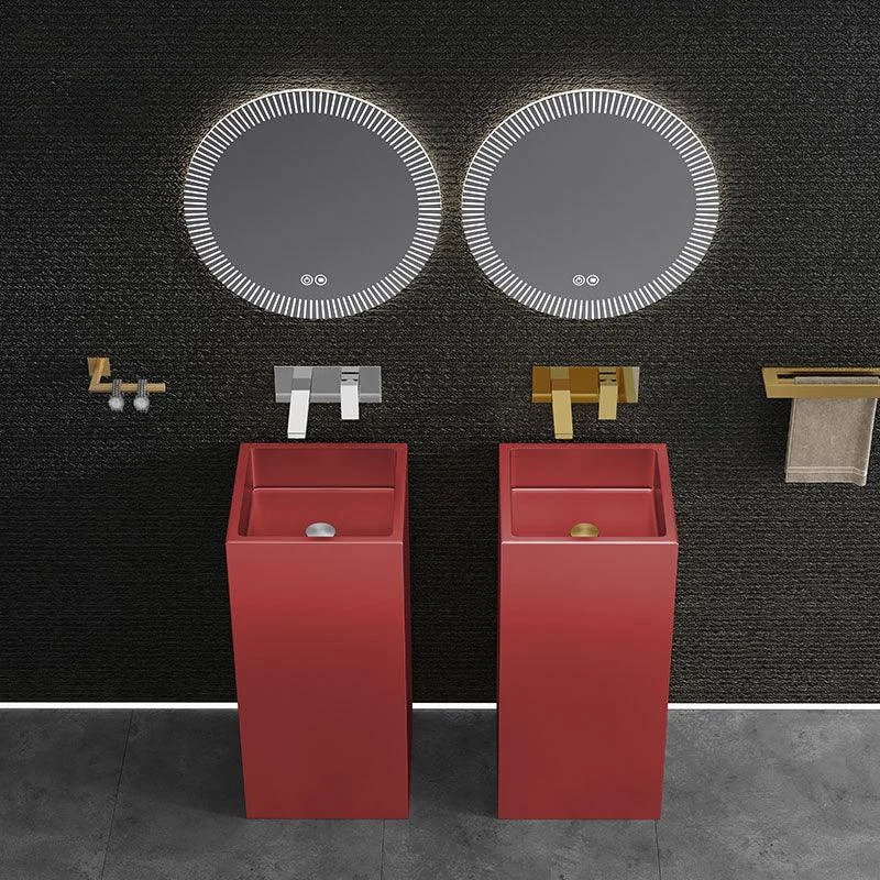 Contemporary Bathroom Sink with Pop-Up Drain Rectangular Metal Pedestal Bathroom Sink -Bathlova