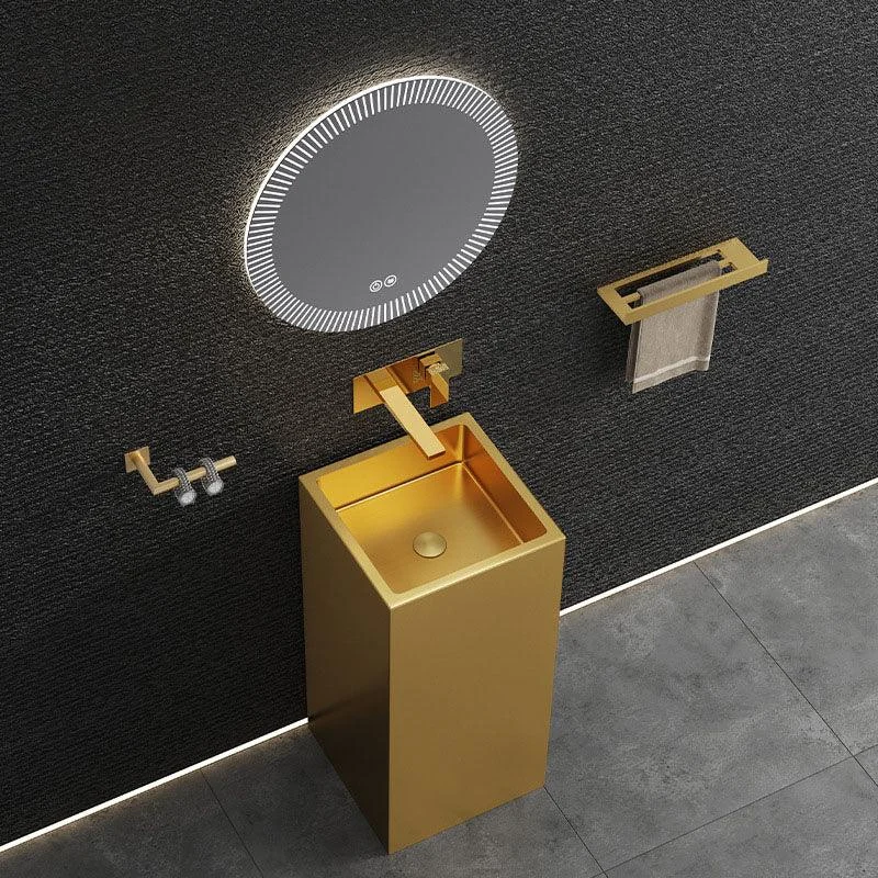 Contemporary Bathroom Sink with Pop-Up Drain Rectangular Metal Pedestal Bathroom Sink -Bathlova