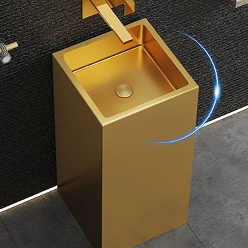 Contemporary Bathroom Sink with Pop-Up Drain Rectangular Metal Pedestal Bathroom Sink -Bathlova