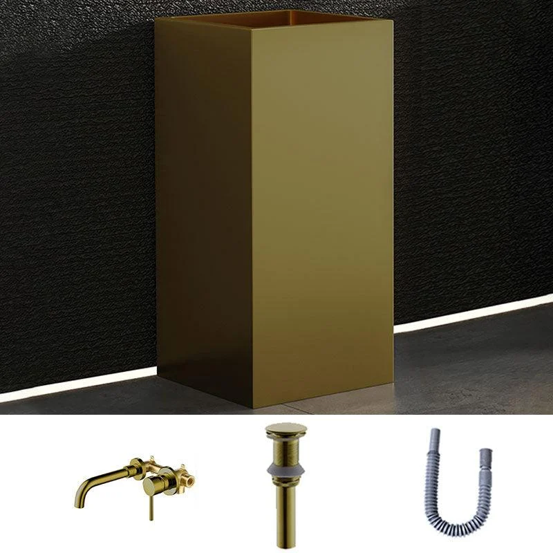 Contemporary Bathroom Sink with Pop-Up Drain Rectangular Metal Pedestal Bathroom Sink -Bathlova