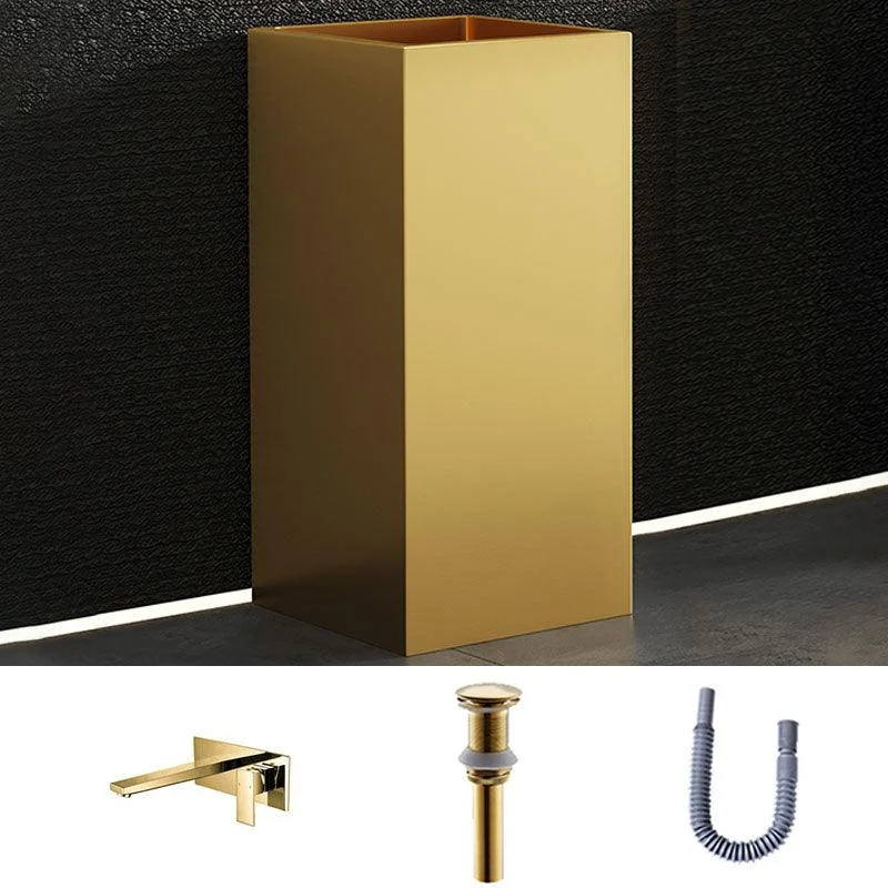 Contemporary Bathroom Sink with Pop-Up Drain Rectangular Metal Pedestal Bathroom Sink -Bathlova