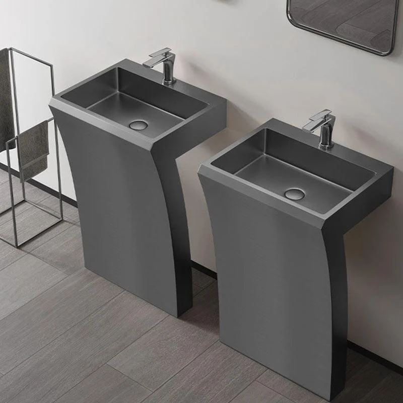 Contemporary Bathroom Sink with Pop-Up Drain Rectangular Metal Pedestal Sink -Bathlova