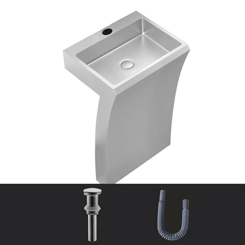 Contemporary Bathroom Sink with Pop-Up Drain Rectangular Metal Pedestal Sink -Bathlova