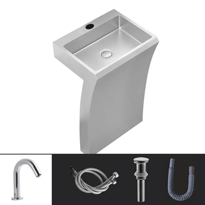 Contemporary Bathroom Sink with Pop-Up Drain Rectangular Metal Pedestal Sink -Bathlova