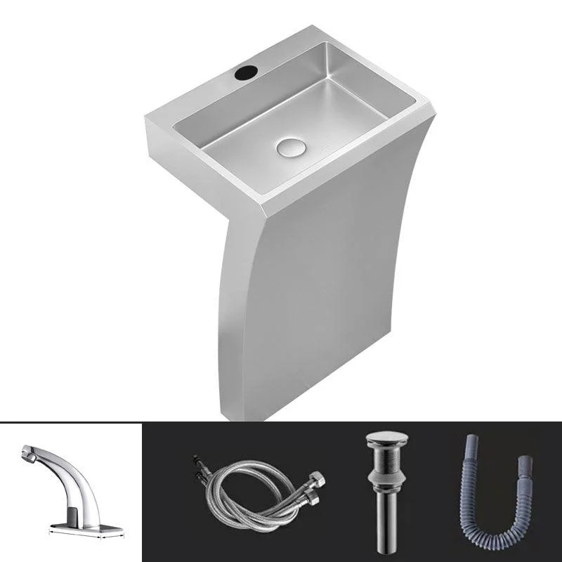 Contemporary Bathroom Sink with Pop-Up Drain Rectangular Metal Pedestal Sink -Bathlova