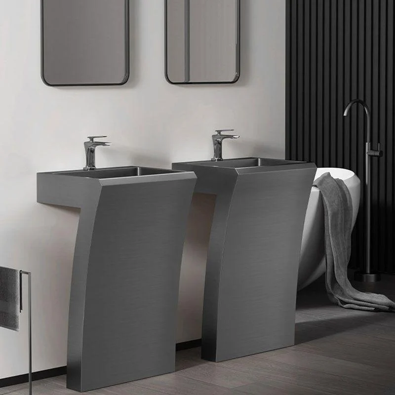 Contemporary Bathroom Sink with Pop-Up Drain Rectangular Metal Pedestal Sink -Bathlova