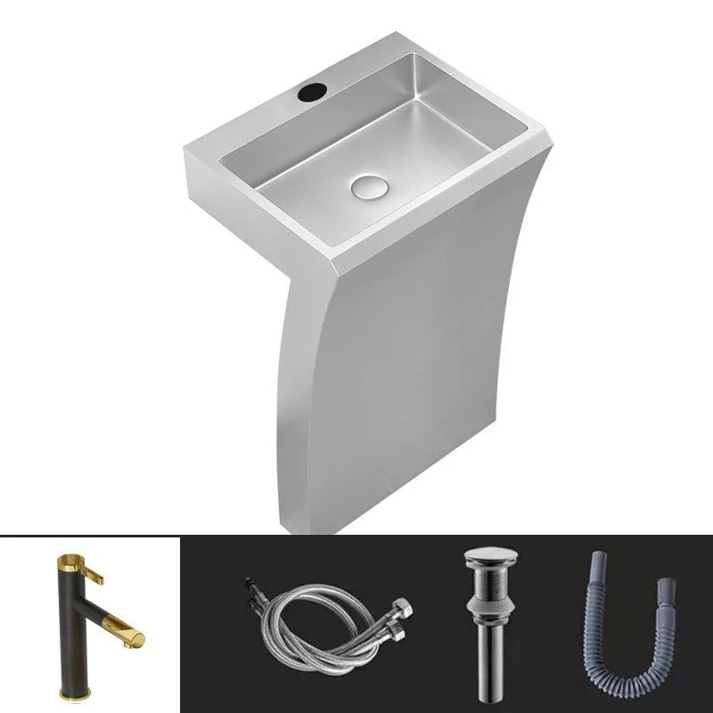 Contemporary Bathroom Sink with Pop-Up Drain Rectangular Metal Pedestal Sink -Bathlova