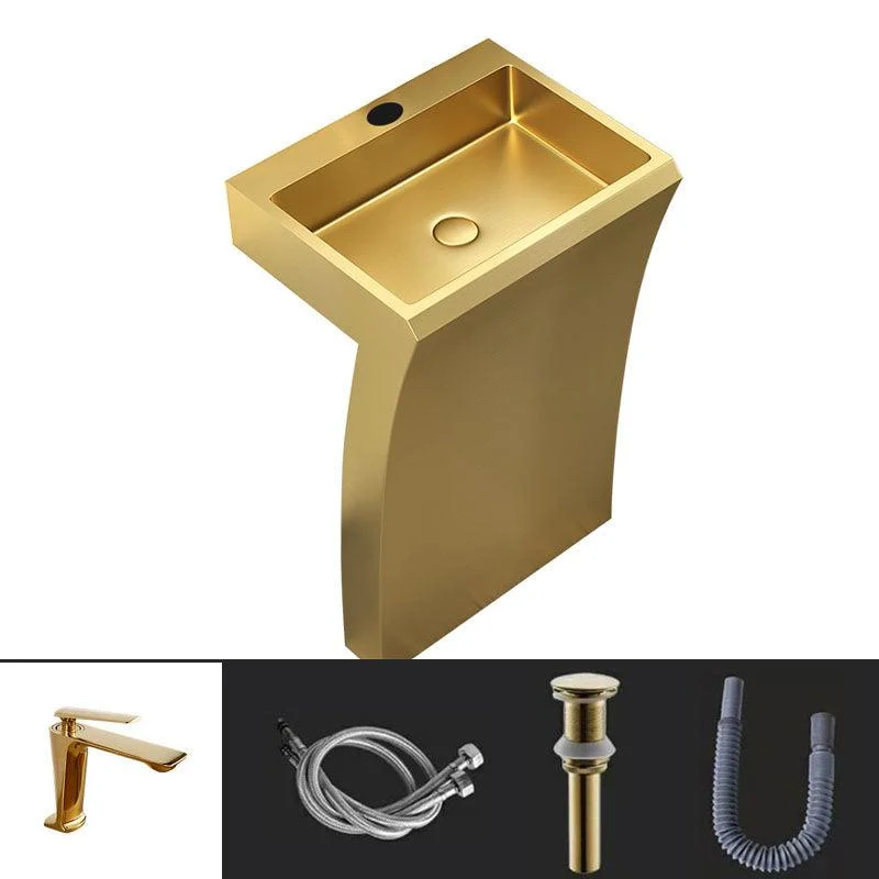 Contemporary Bathroom Sink with Pop-Up Drain Rectangular Metal Pedestal Sink -Bathlova