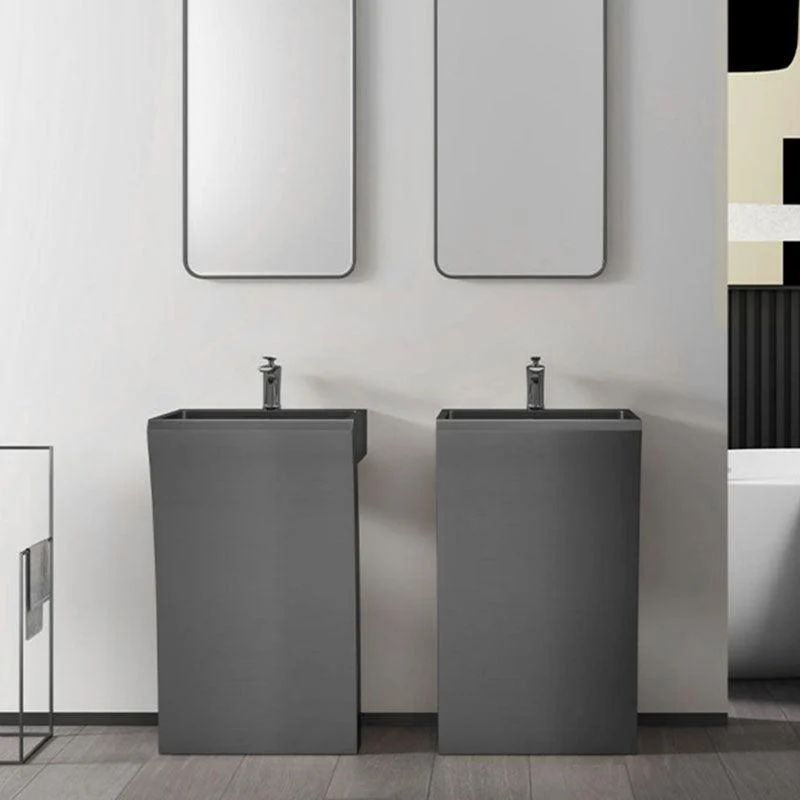 Contemporary Bathroom Sink with Pop-Up Drain Rectangular Metal Pedestal Sink -Bathlova