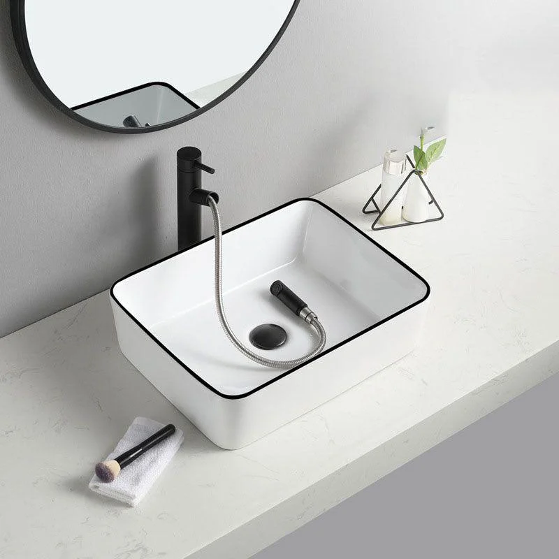 Contemporary Bathroom Sink with Pop-Up Drain Rectangular Vessel Bathroom Sink Only -Bathlova