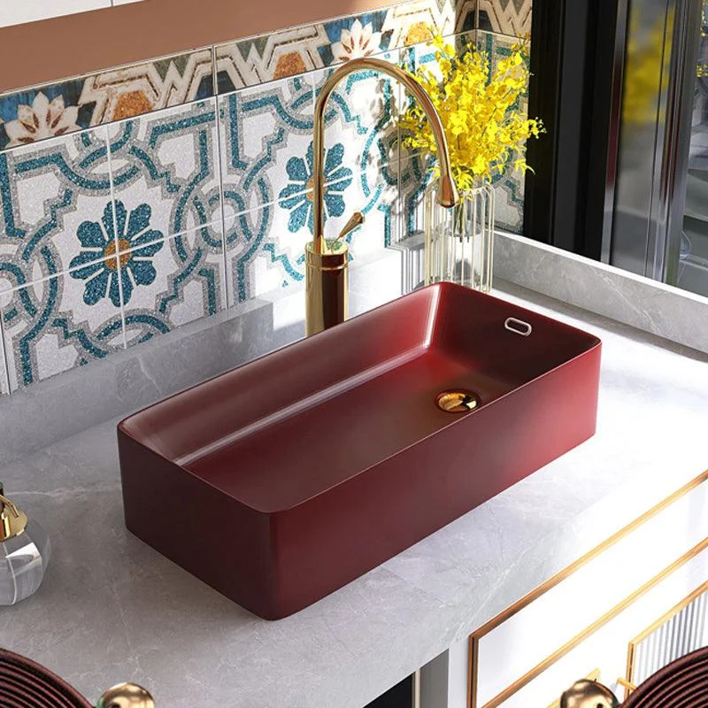 Contemporary Bathroom Sink with Single Tap Hole Porcelain Rectangular Vessel -Bathlova