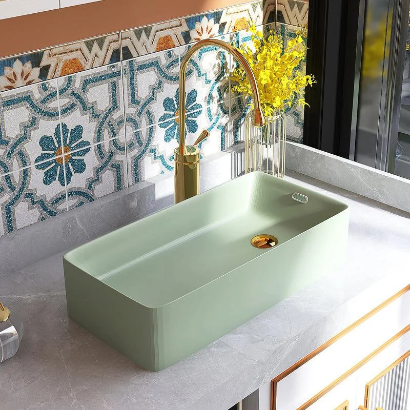 Contemporary Bathroom Sink with Single Tap Hole Porcelain Rectangular Vessel -Bathlova