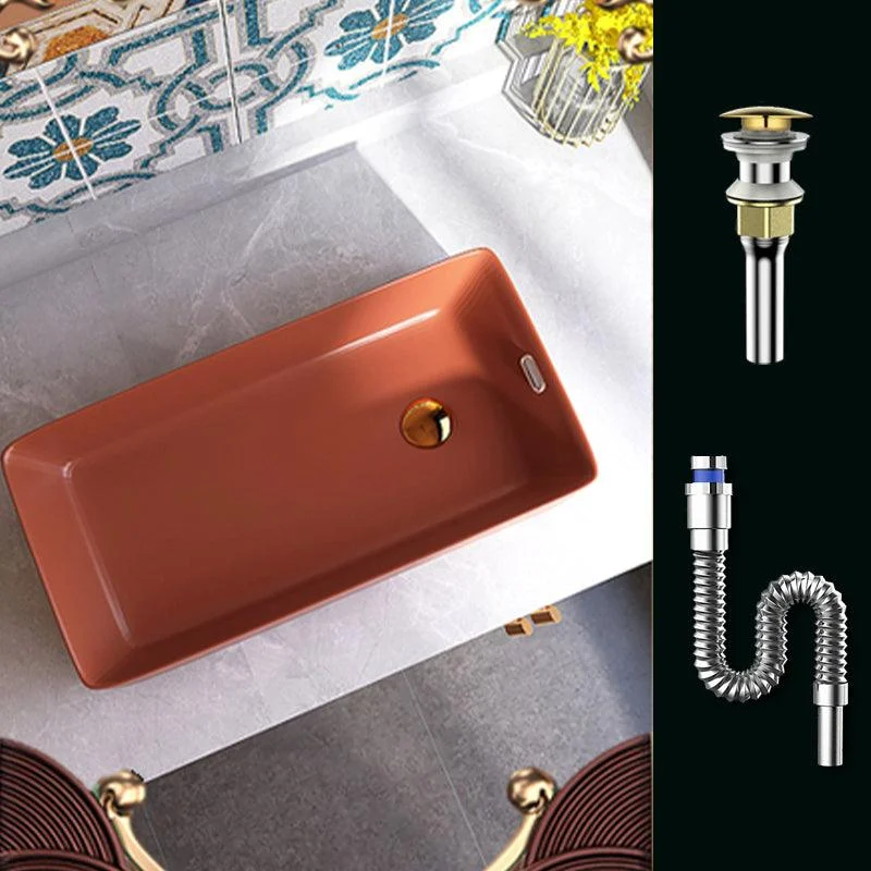 Contemporary Bathroom Sink with Single Tap Hole Porcelain Rectangular Vessel -Bathlova