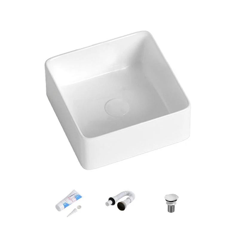 Contemporary Bathroom Sink with Single Tap Hole Solid Color Rectangular Vessel Sink -Bathlova