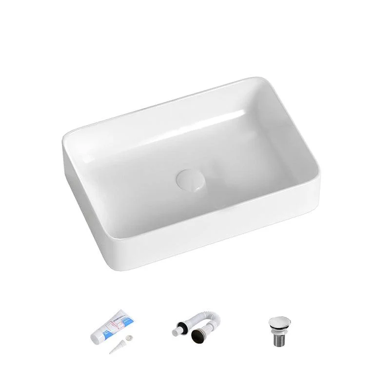 Contemporary Bathroom Sink with Single Tap Hole Solid Color Rectangular Vessel Sink -Bathlova