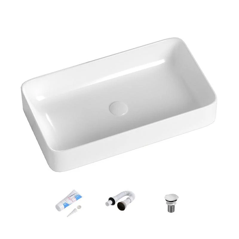 Contemporary Bathroom Sink with Single Tap Hole Solid Color Rectangular Vessel Sink -Bathlova