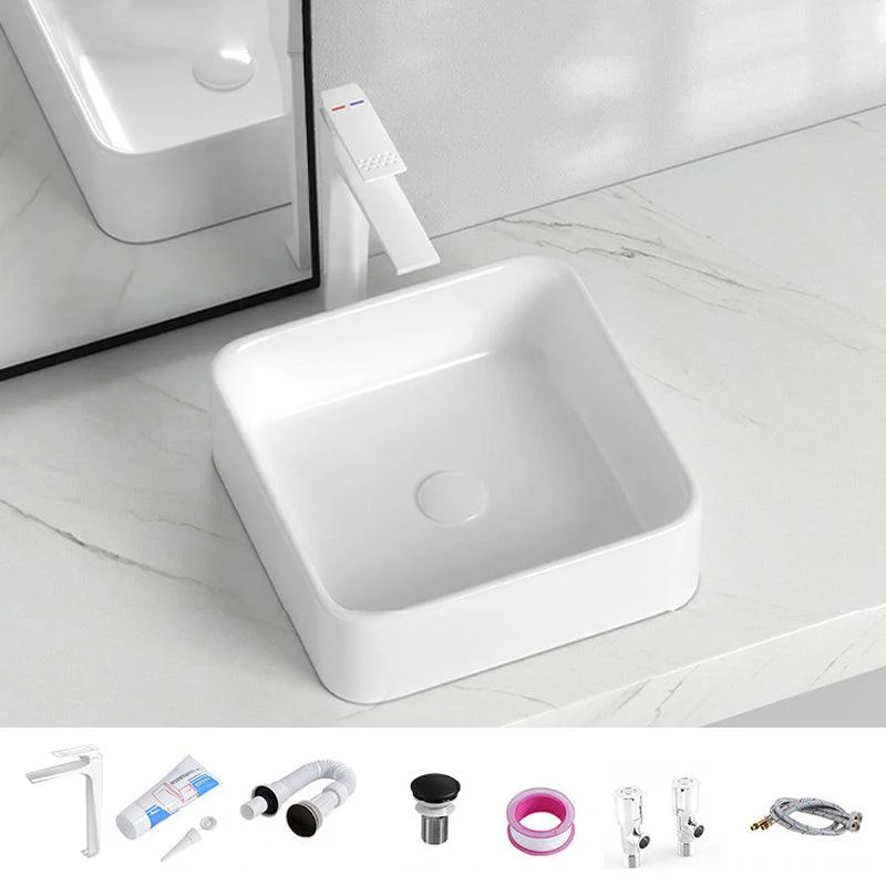 Contemporary Bathroom Sink with Single Tap Hole Solid Color Rectangular Vessel Sink -Bathlova