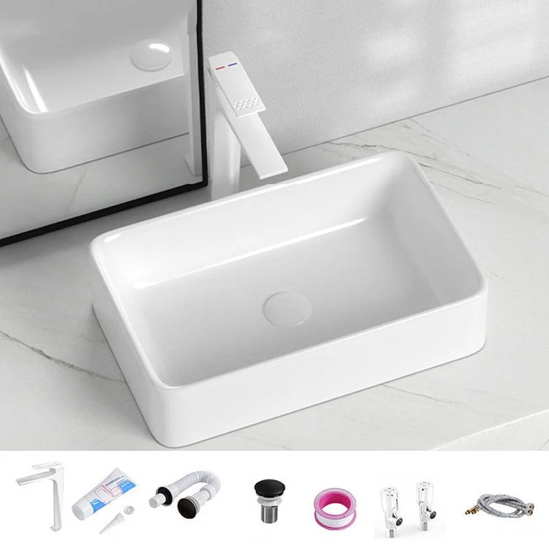 Contemporary Bathroom Sink with Single Tap Hole Solid Color Rectangular Vessel Sink -Bathlova