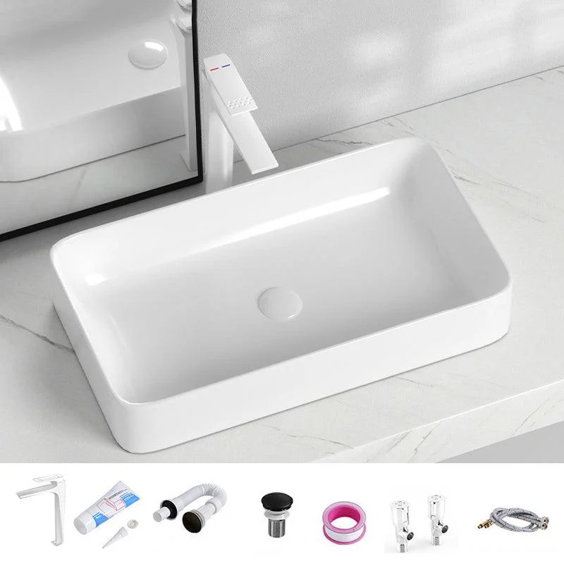 Contemporary Bathroom Sink with Single Tap Hole Solid Color Rectangular Vessel Sink -Bathlova