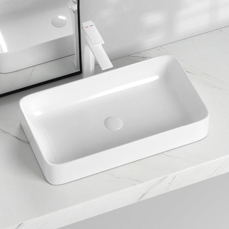 Contemporary Bathroom Sink with Single Tap Hole Solid Color Rectangular Vessel Sink -Bathlova