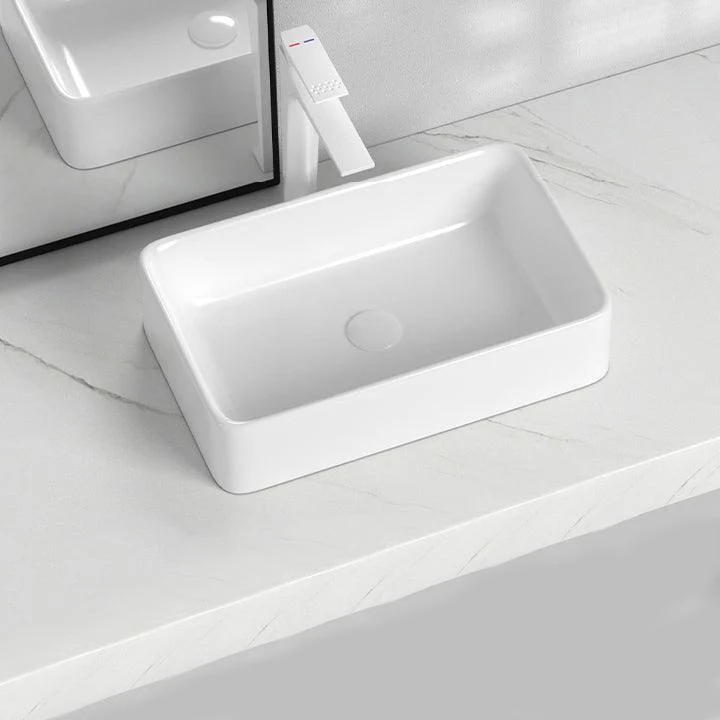 Contemporary Bathroom Sink with Single Tap Hole Solid Color Rectangular Vessel Sink -Bathlova