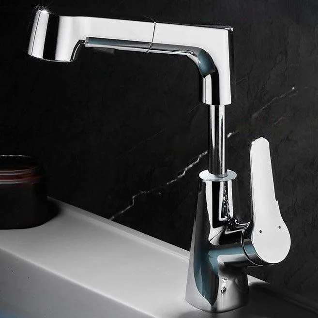 Contemporary Bathroom Tap Brass Lever Handle Pull-out Sink Tap -Bathlova