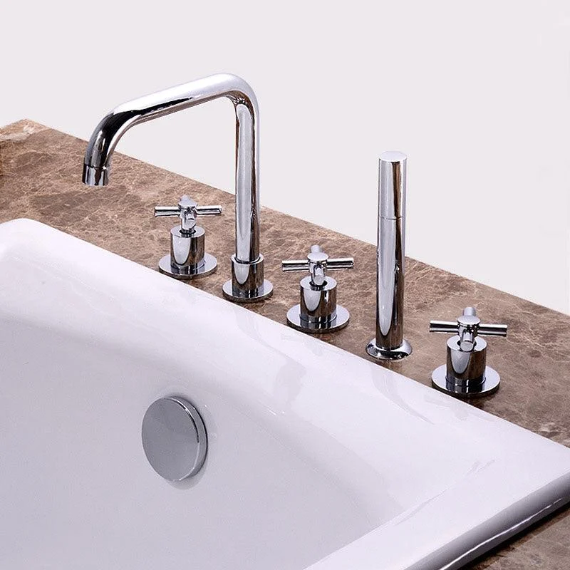 Contemporary Bathroom Tap Deck Mounted Copper Low Arc Roman Tub Set -Bathlova