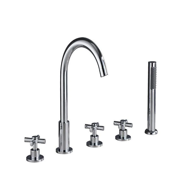 Contemporary Bathroom Tap Deck Mounted Copper Low Arc Swivel Roman Tub Tap Set -Bathlova