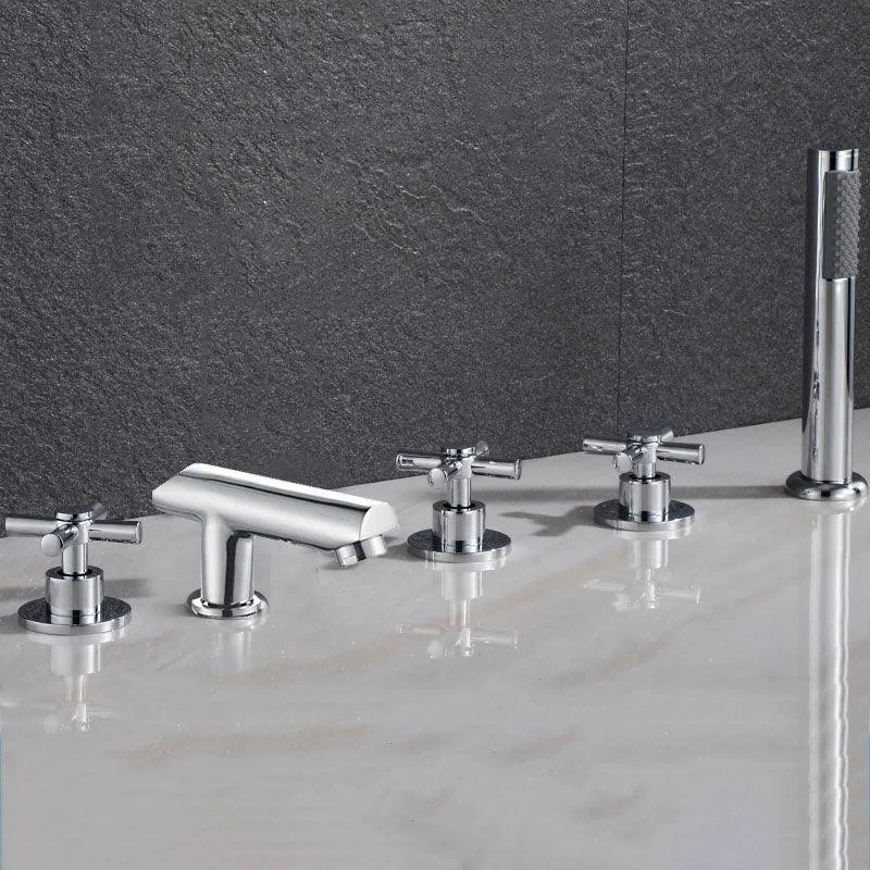 Contemporary Bathroom Tap Deck Mounted Copper Low Arc Swivel Roman Tub Tap Set -Bathlova