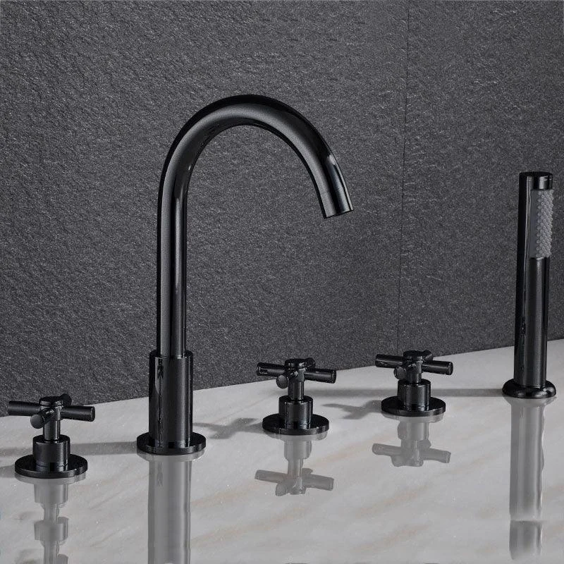 Contemporary Bathroom Tap Deck Mounted Copper Low Arc Swivel Roman Tub Tap Set -Bathlova