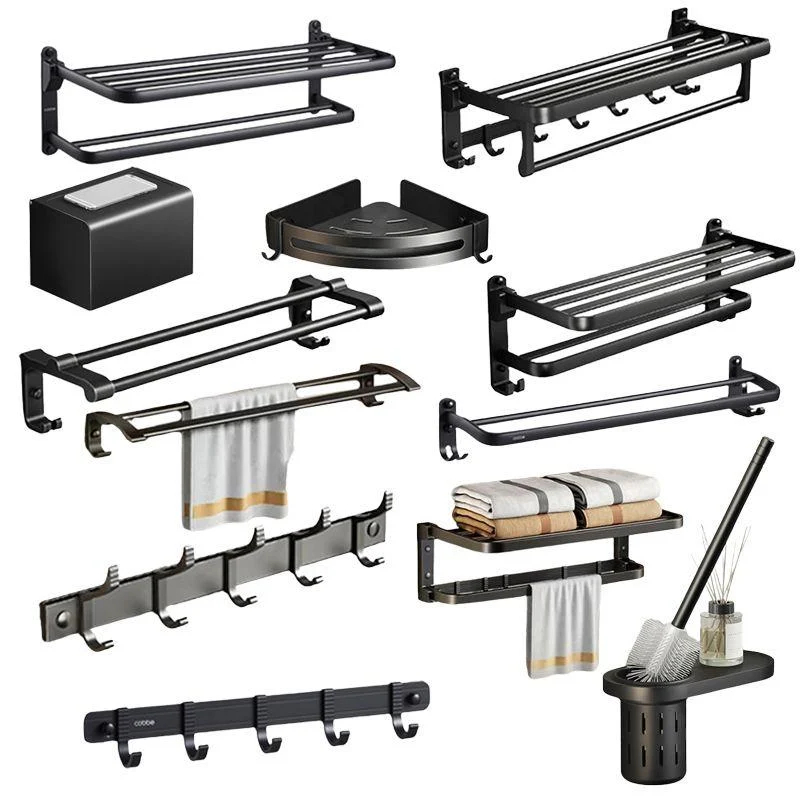 Contemporary Black Finish Bathroom Accessory Set with Bath Shelf/Towel Bar -Bathlova