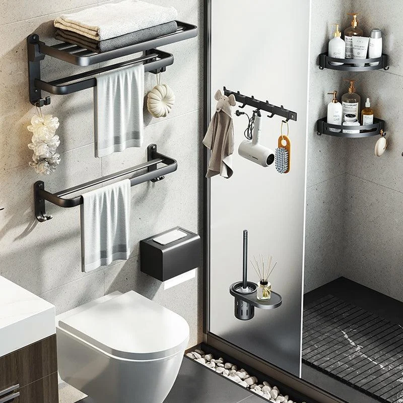 Contemporary Black Finish Bathroom Accessory Set with Bath Shelf/Towel Bar -Bathlova